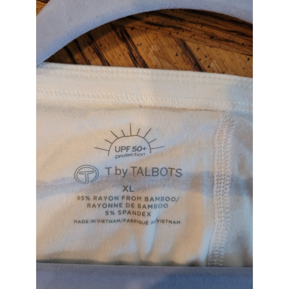 T by Talbots Women XL White Blue Striped UPF 50+ Bamboo V-Neck Long Sleeve Top - Picture 4 of 8